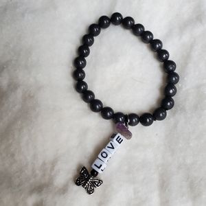 Natural Shungite Bead Bracelet with LOVE Charm